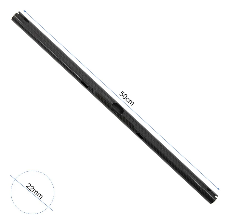 Plan cote de la barre de guidon carbone : 50 cm de largeur totale et tube de 22 mm de diametre