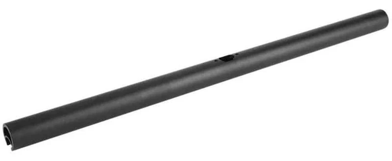 Barre de guidon droite noire vue en entier, avec une ouverture oblongue au milieu du tube