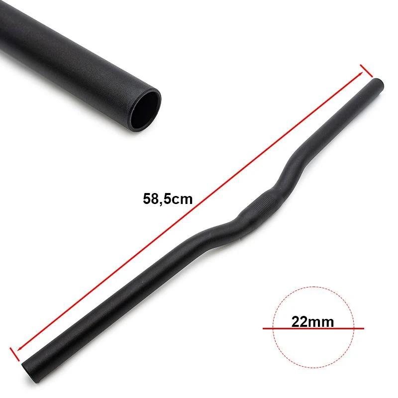 Plan cote de la barre de guidon cintree : 58,5 cm de largeur totale et tube de 22 mm de diametre
