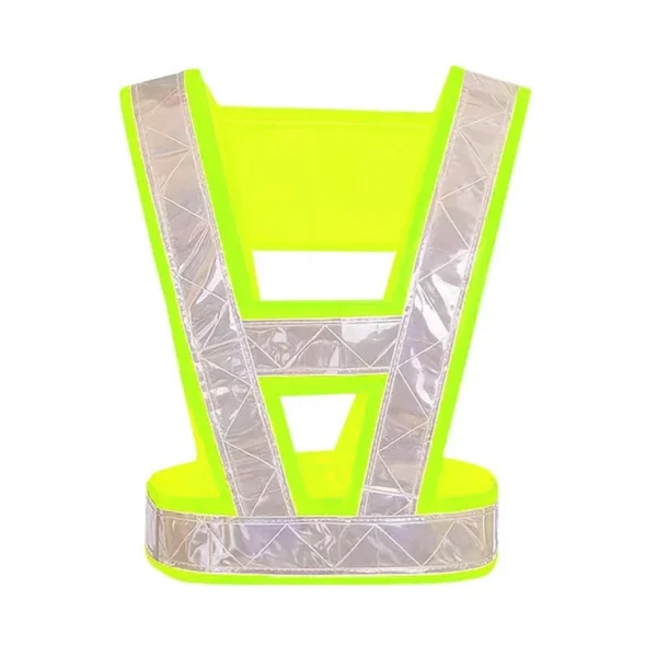 Baudrier réfléchissant en V à large bande prismatique argentée bordée de jaune fluo Baudrier réfléchissant en V à large bande prismatique argentée bordée de jaune fluo