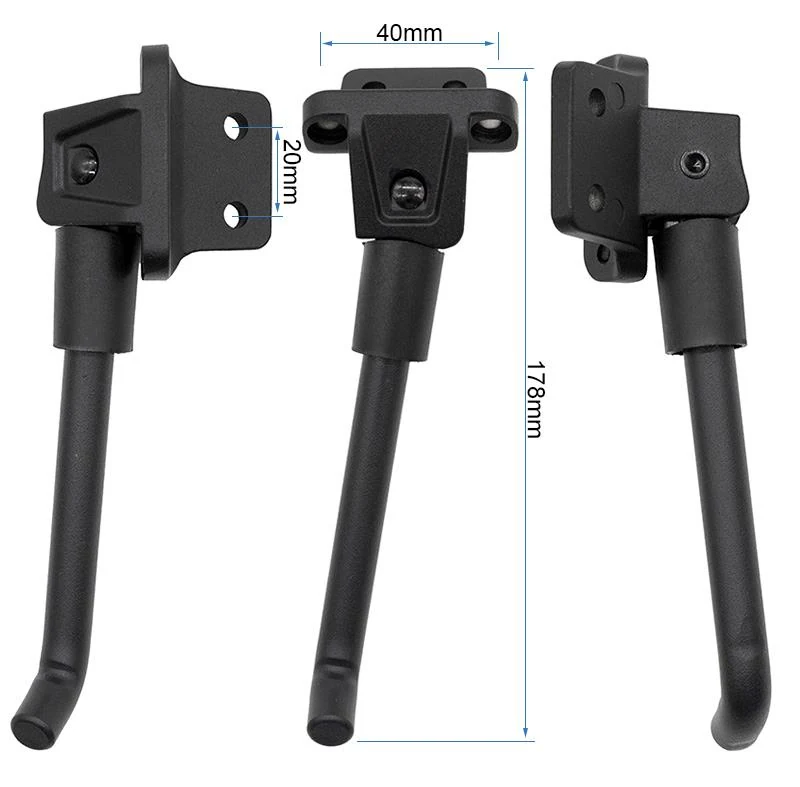 Plan coté de la béquille : entraxes de 40 mm et 20 mm sur la platine, longueur totale 178 mm