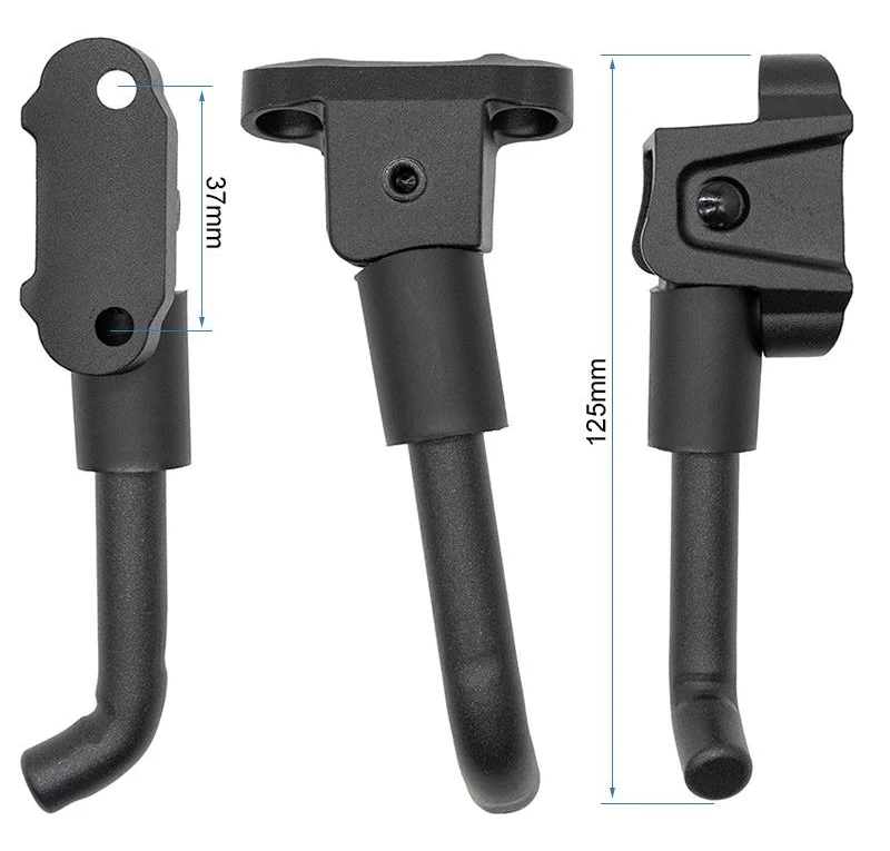Plan coté de la béquille Dualtron Popular : entraxe 37 mm et longueur totale 125 mm