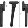 Trois vues cotées de la béquille : 16 cm de longueur totale et 6 cm de hauteur de platine Trois vues cotées de la béquille : 16 cm de longueur totale et 6 cm de hauteur de platine