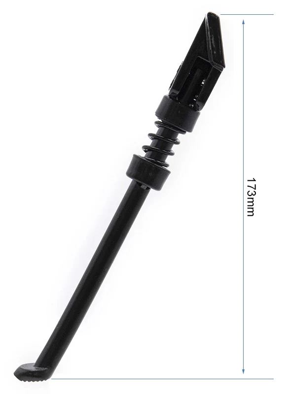 Béquille dépliée posée sur son pied strié, hauteur cotée 173 mm Béquille dépliée posée sur son pied strié, hauteur cotée 173 mm