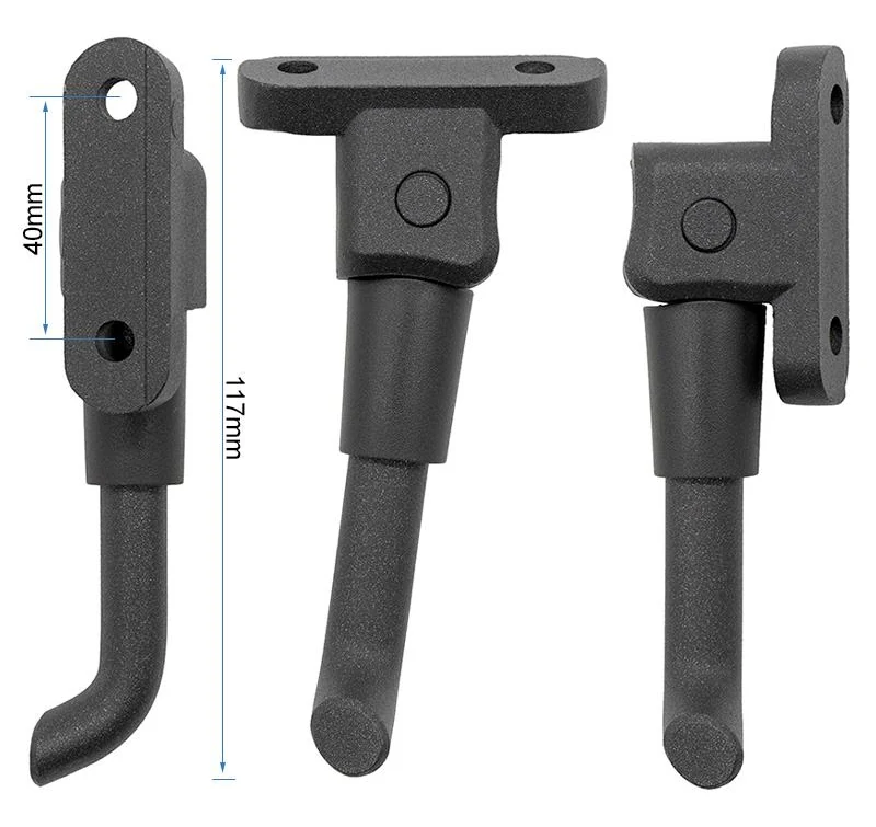 Plan coté de la béquille : 40 mm entre les deux trous et 117 mm de longueur totale