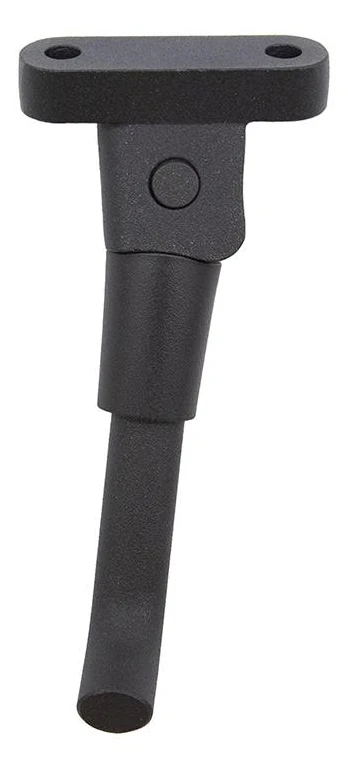 Béquille latérale noire pour Ninebot E2 vue de face, platine plate à deux trous et jambe recourbée Béquille latérale noire pour Ninebot E2 vue de face, platine plate à deux trous et jambe recourbée