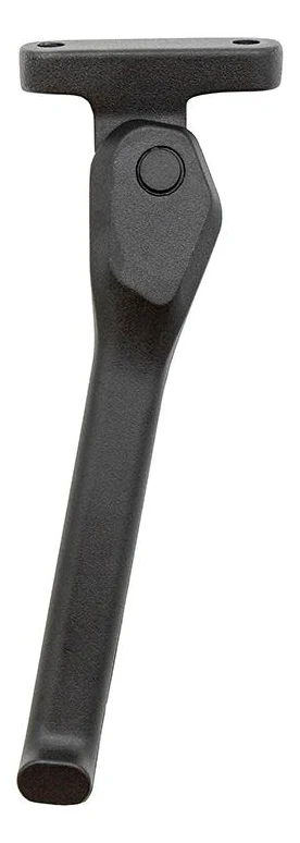 Béquille latérale noire pour Ninebot F3 Pro vue de face, platine plate et longue jambe coudée Béquille latérale noire pour Ninebot F3 Pro vue de face, platine plate et longue jambe coudée