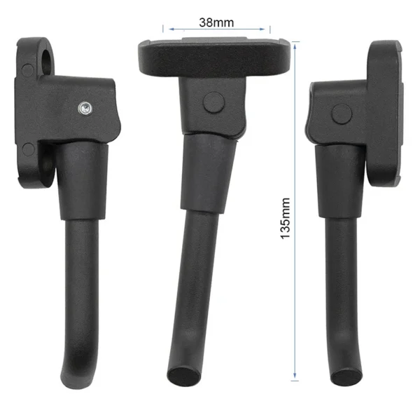 Plan coté de la béquille NIU KQi100 : platine de 38 mm de large et longueur totale 135 mm Plan coté de la béquille NIU KQi100 : platine de 38 mm de large et longueur totale 135 mm