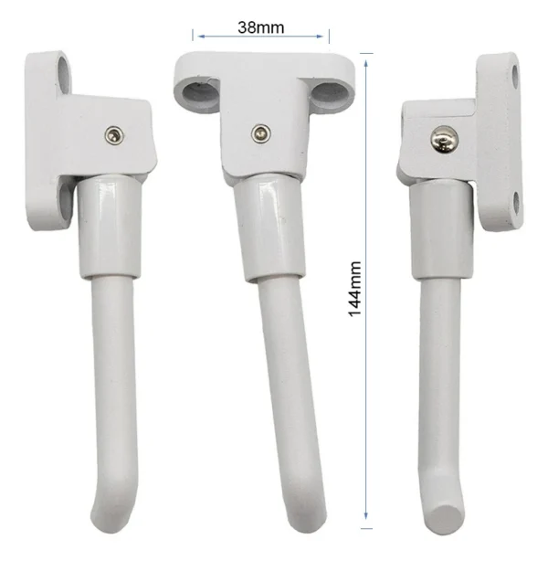 Plan coté de la béquille blanche Xiaomi M365 : 38 mm entre les trous, 144 mm de longueur