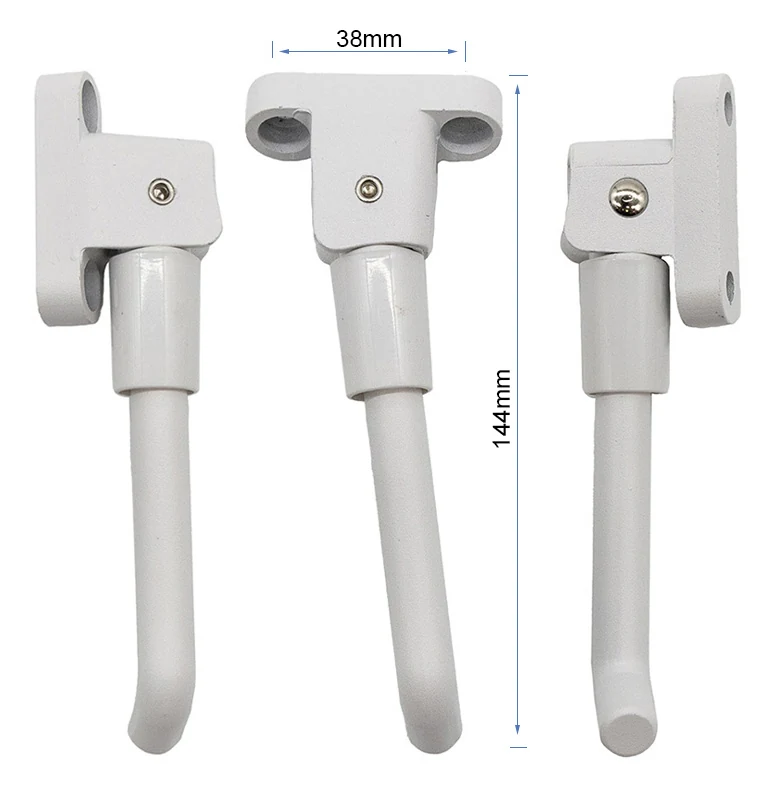 Plan coté de la béquille blanche Xiaomi M365 : 38 mm entre les trous, 144 mm de longueur