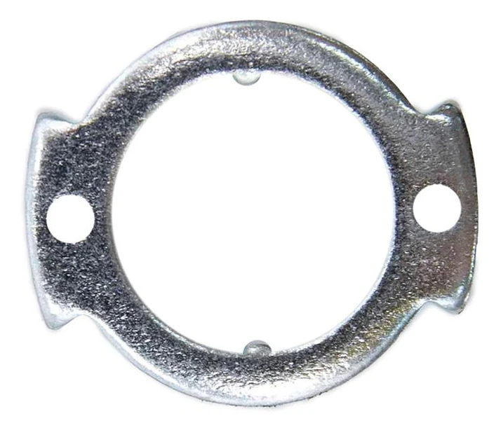 Butée de direction vue de face, bague métallique claire à deux pattes percées