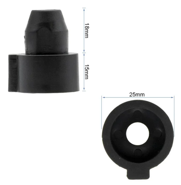 Plan coté de la butée : embout de 18 mm, collerette de 15 mm de haut et 25 mm de diamètre Plan coté de la butée : embout de 18 mm, collerette de 15 mm de haut et 25 mm de diamètre