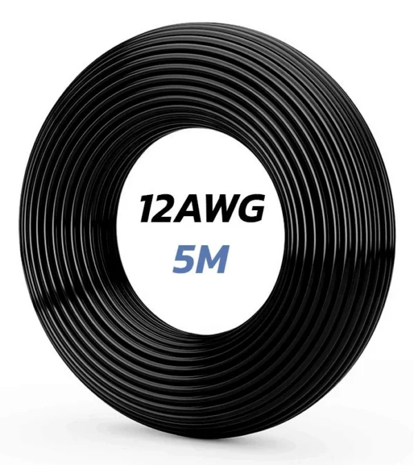 Câble silicone noir 12 AWG enroulé, 5 mètres