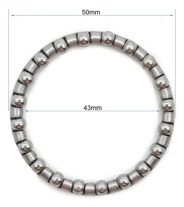 Plan coté de la cage à billes : 50 mm de diamètre extérieur et 43 mm intérieur