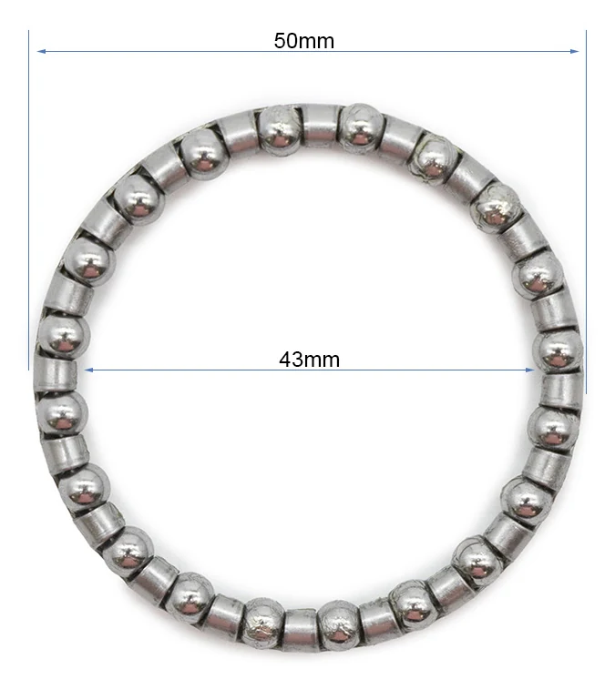 Plan coté de la cage à billes : 50 mm de diamètre extérieur et 43 mm intérieur