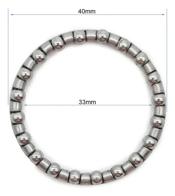 Plan coté de la cage à billes : 40 mm de diamètre extérieur, 33 mm de diamètre intérieur Plan coté de la cage à billes : 40 mm de diamètre extérieur, 33 mm de diamètre intérieur