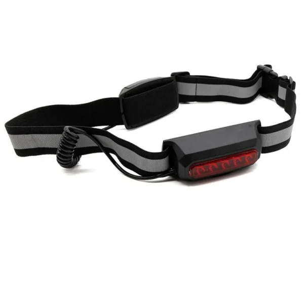 Vue arrière de la ceinture lumineuse : bloc rouge monté sur la sangle réfléchissante