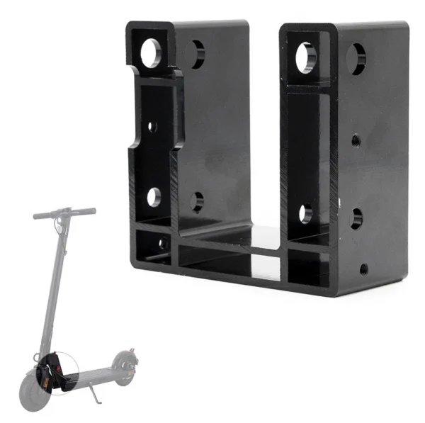 Chape de pliage en aluminium noir, avec un encart la situant au pied de la potence Chape de pliage en aluminium noir, avec un encart la situant au pied de la potence