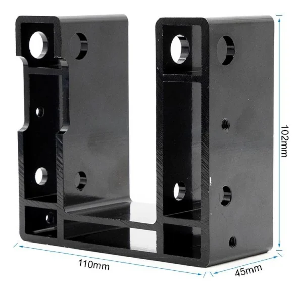 Plan coté de la chape de pliage : 110 mm de long, 102 mm de haut, 45 mm de large Plan coté de la chape de pliage : 110 mm de long, 102 mm de haut, 45 mm de large