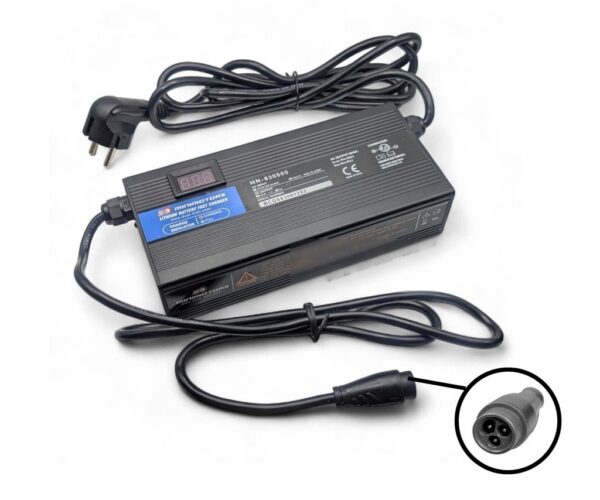 Chargeur rapide 83 V 5 A Dualtron — boîtier, câbles et connecteur trois broches