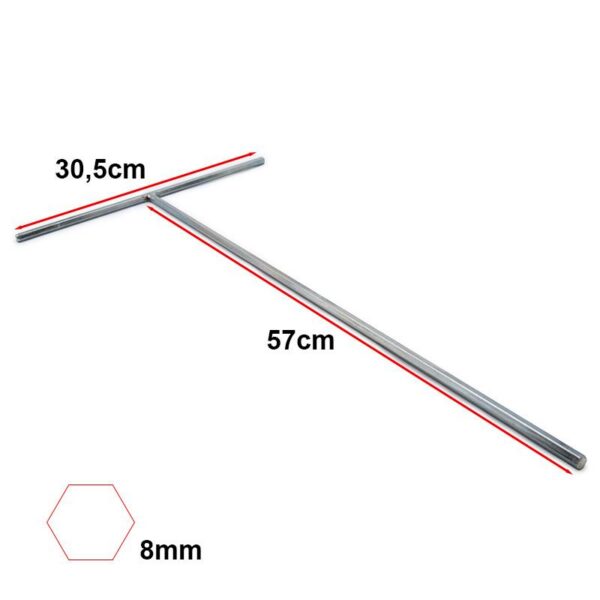 La clé six pans en T vue sous un autre angle, avec ses cotes