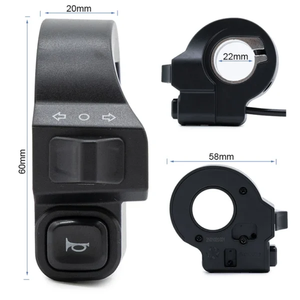 Commodo Kukirin G4 coté : 60 mm de haut, 58 mm de large, collier de 22 mm