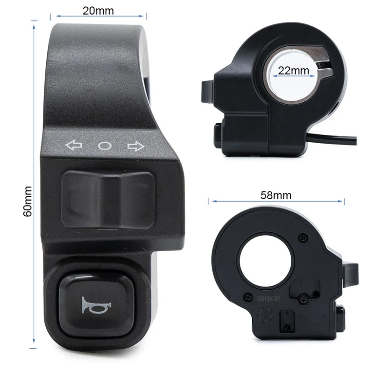 Commodo Kukirin G4 coté : 60 mm de haut, 58 mm de large, collier de 22 mm