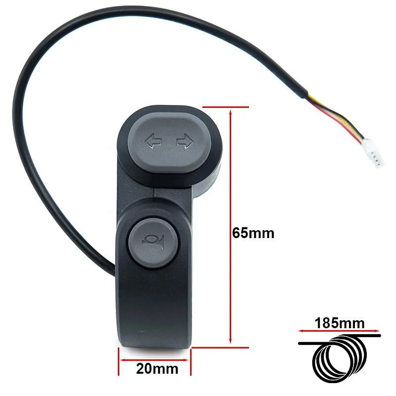 Cotes du commodo Ninebot F2 : 65 × 20 mm, câble de 185 mm