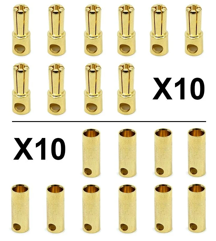Vingt fiches banane 5,5 mm en laiton doré, mâles et femelles
