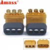 Connecteur MR60 Amass vu de face, trois contacts dorés Connecteur MR60 Amass vu de face, trois contacts dorés