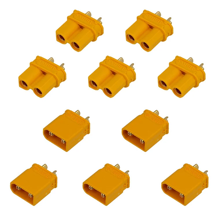 Dix connecteurs XT30U Amass jaunes, mâles et femelles