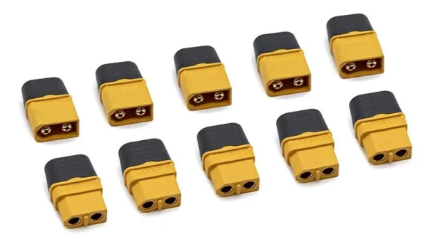 Dix connecteurs XT60 Amass jaunes avec leurs capots noirs