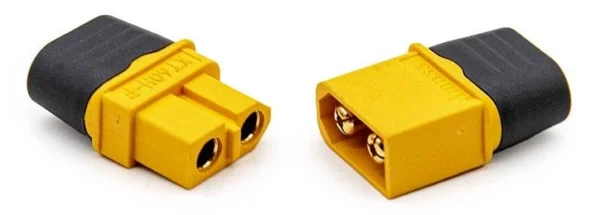 Paire de connecteurs XT60 vue de face, broches dorées