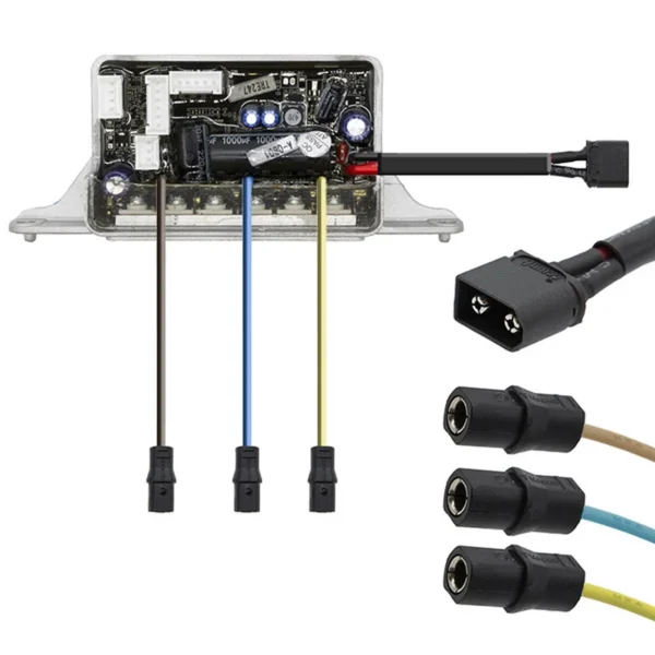 Contrôleur NIU NIU KQi3 Max ouvert : carte de puissance et connecteurs étanches Contrôleur NIU NIU KQi3 Max ouvert : carte de puissance et connecteurs étanches