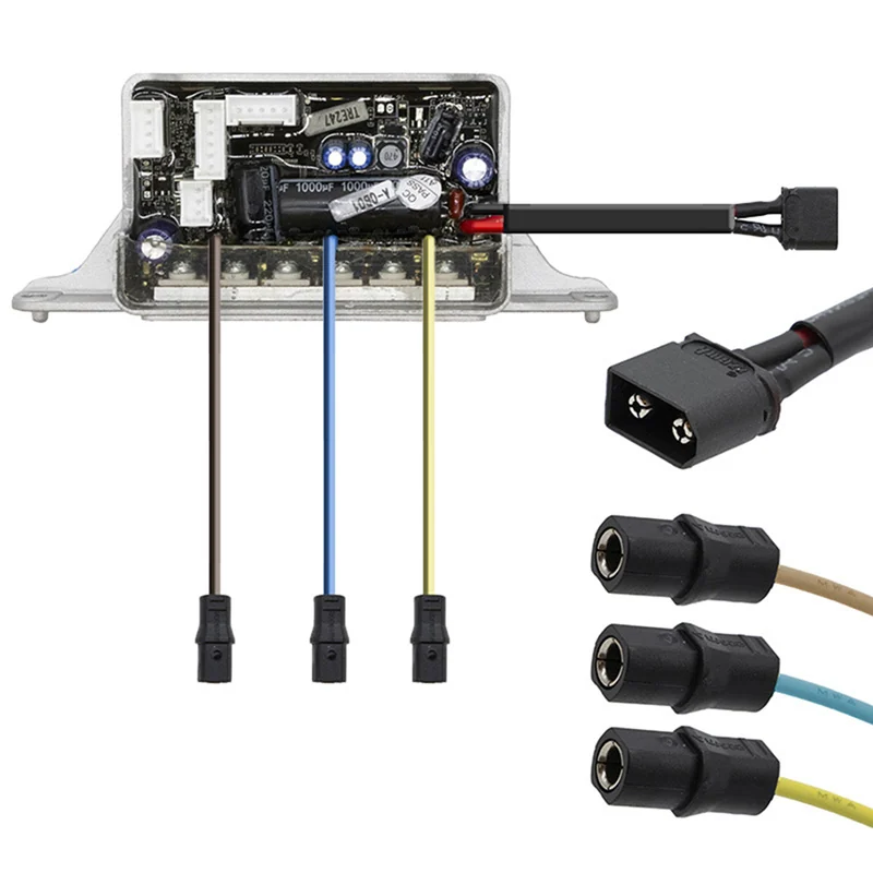 Contrôleur NIU NIU KQi3 Max ouvert : carte de puissance et connecteurs étanches