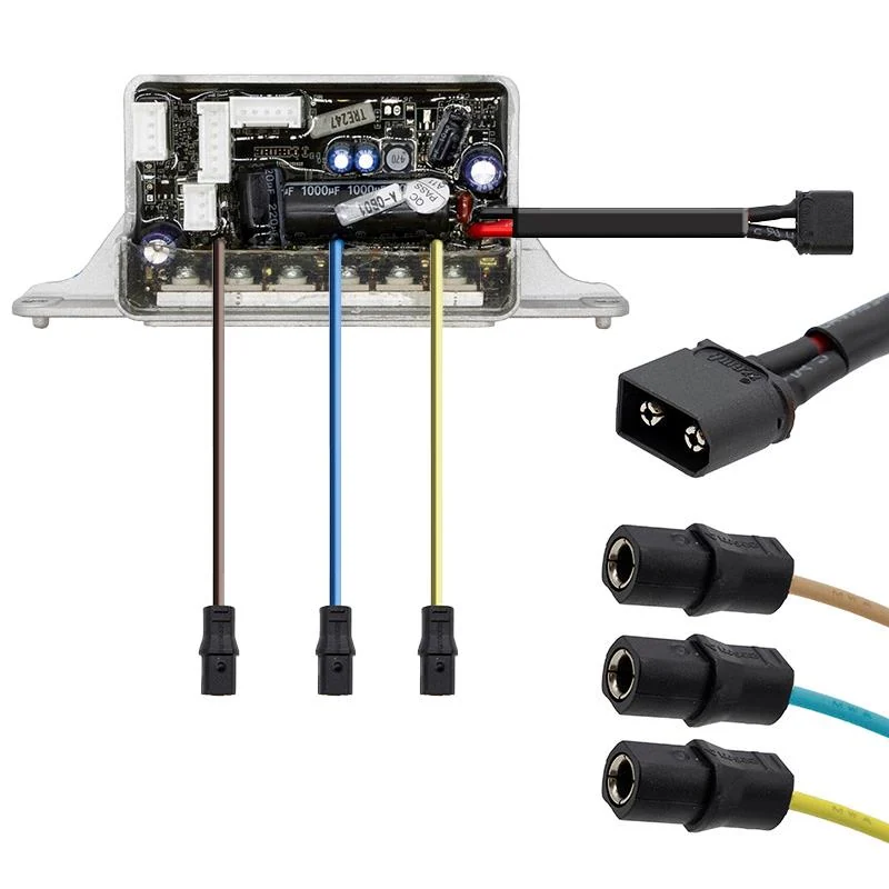 Contrôleur NIU NIU KQi3 Pro ouvert : carte de puissance et connecteurs moteur