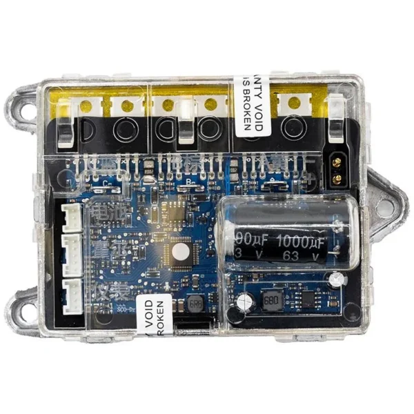 Contrôleur Xiaomi 1S, Essential, M365 Pro et Pro 2 vu de dessus, capot transparent et condensateur 1000 µF Contrôleur Xiaomi 1S, Essential, M365 Pro et Pro 2 vu de dessus, capot transparent et condensateur 1000 µF