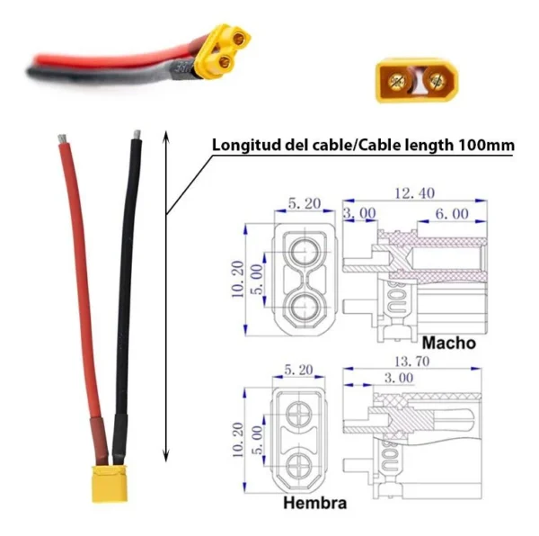 Plan coté du connecteur XT30, mâle et femelle Plan coté du connecteur XT30, mâle et femelle
