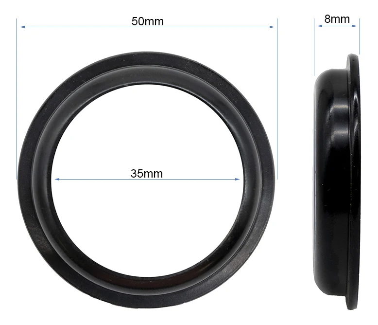 Plan coté de la coupelle : 50 mm de diamètre extérieur, 35 mm d'alésage, 8 mm de hauteur