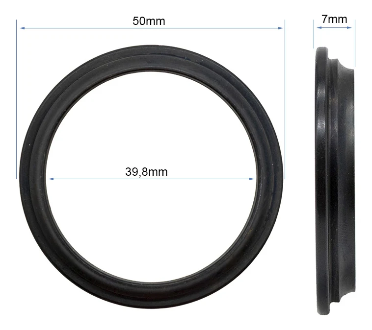 Plan coté de la coupelle : 50 mm de diamètre extérieur, 39,8 mm d'alésage, 7 mm d'épaisseur