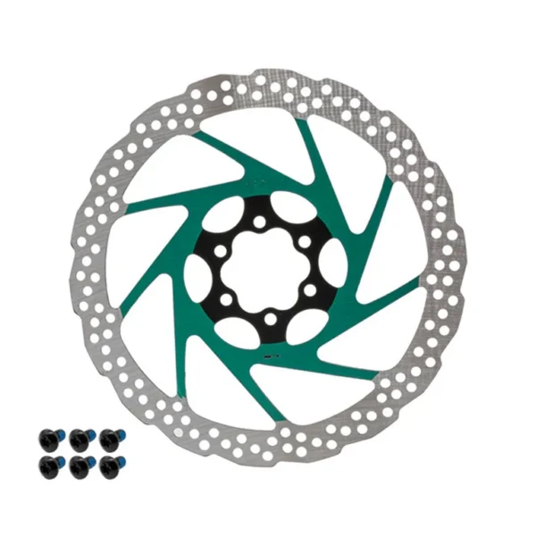 Disque de frein 180 mm 6 trous, araignée verte et piste festonnée, six vis fournies Disque de frein 180 mm 6 trous, araignée verte et piste festonnée, six vis fournies