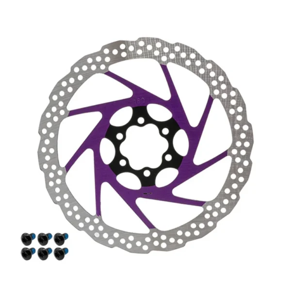 Disque de frein 180 mm 6 trous, araignée violette et piste festonnée, six vis fournies Disque de frein 180 mm 6 trous, araignée violette et piste festonnée, six vis fournies
