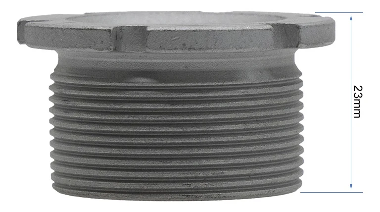 Plan coté de profil : la douille mesure 23 mm de hauteur, collerette comprise.