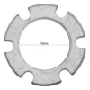 Plan coté vu de dessus : l'alésage central mesure 18 mm, entouré des six encoches. Plan coté vu de dessus : l'alésage central mesure 18 mm, entouré des six encoches.