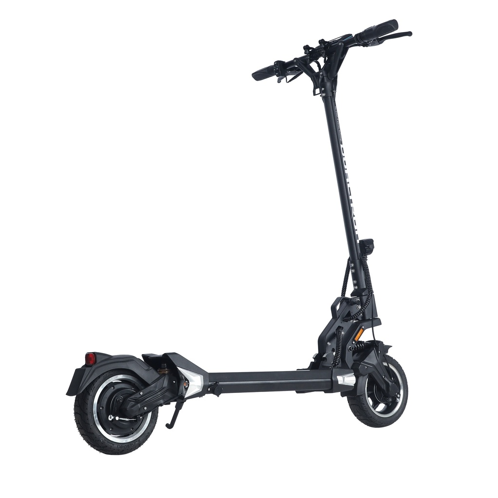 Dualtron Togo Pro — profil gauche, plateau et suspensions