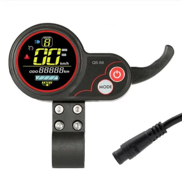 Bloc de guidon QS-S4 avec afficheur, gâchette d'accélérateur et port USB Bloc de guidon QS-S4 avec afficheur, gâchette d'accélérateur et port USB
