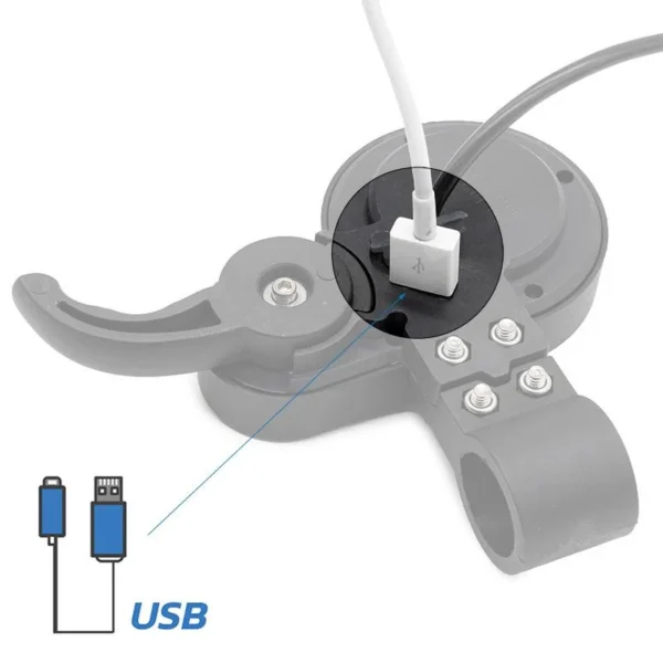 Port USB du bloc de guidon QS-S4, sous son capot Port USB du bloc de guidon QS-S4, sous son capot