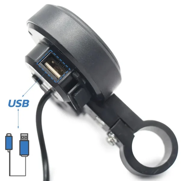 Port USB du bloc de guidon TF-100, sous son capot