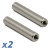 Deux entretoises cylindriques en acier avec la mention x2, taraudages visibles en bout