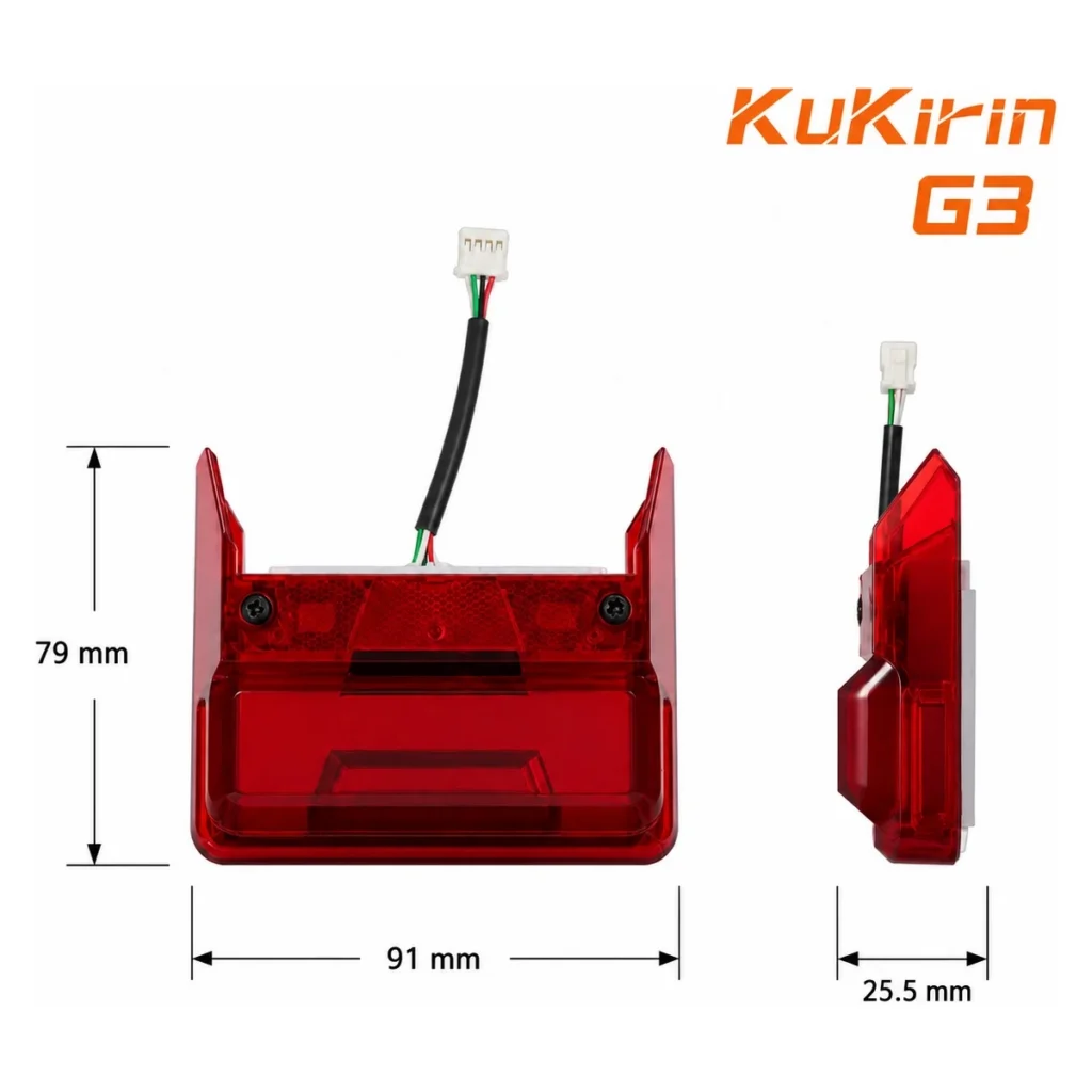 Cotes du feu arrière Kukirin G3 : 91 mm de large, 79 mm de haut, 25,5 mm d'épaisseur